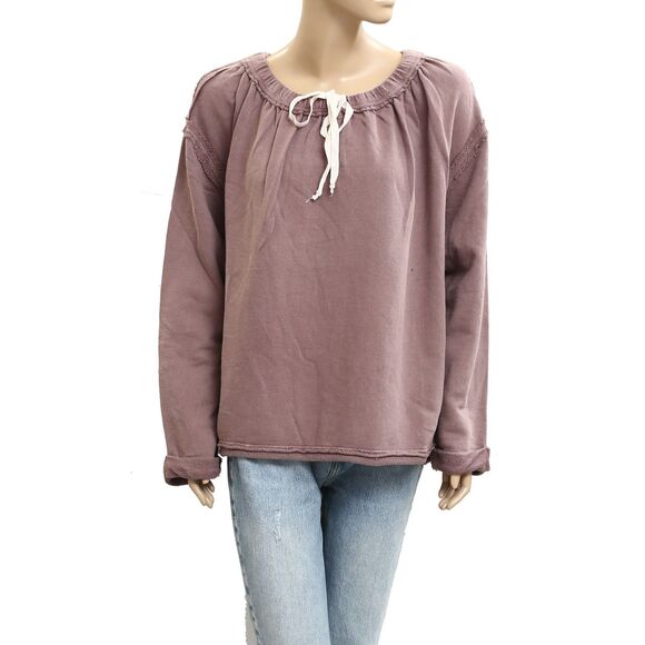 Free People Picnic Sweatshirt Blouse Top Oversized Pullover Cotton M NWT 283705 - Picture 4 of 8